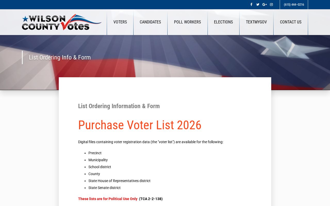 Mount Juliet residents directory Wilson County voter list ordering information