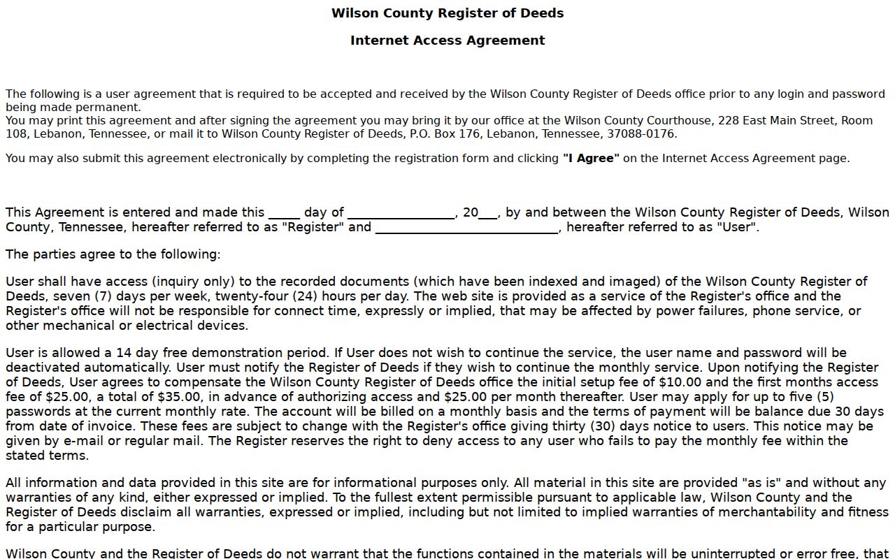 Mount Juliet previous residents research on the WilsonDeeds internet access agreement