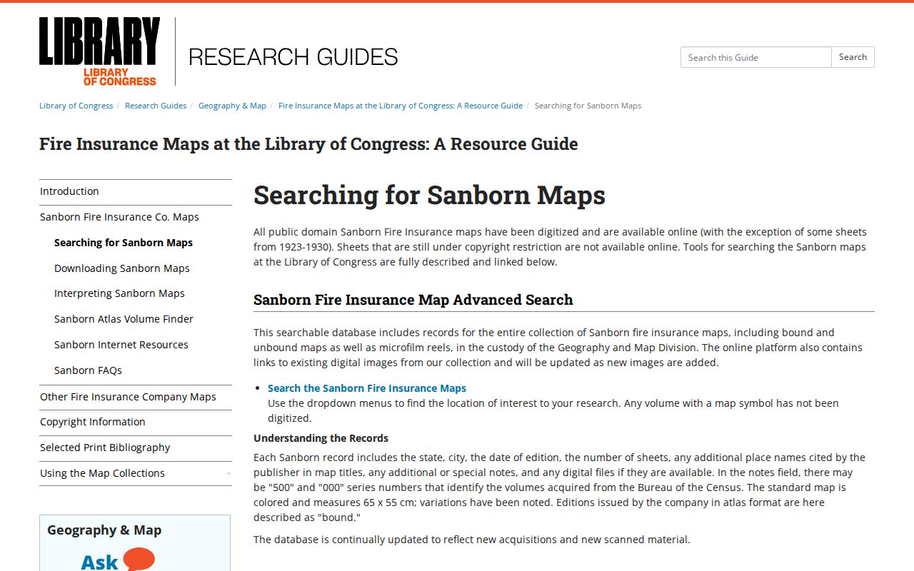 Mount Juliet previous residents research using the Library of Congress Sanborn map search guide